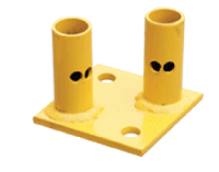 New Square Tube Safety Rail, End Base, Osha Yellow (Anchors Not Included), 5/8" Round Hole